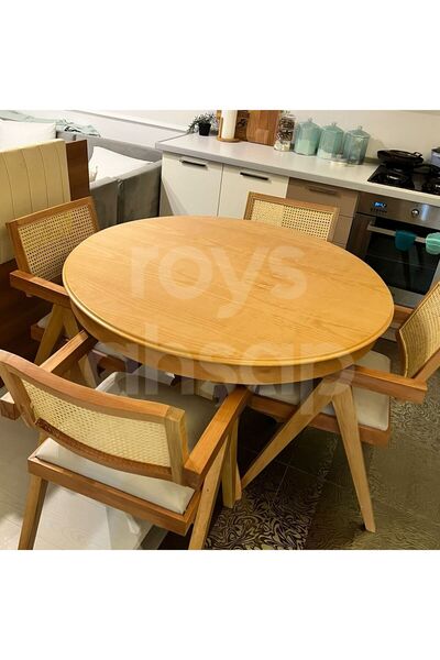 ROYS AHŞAP 100 Cm Naturel Yuvarlak Açılabilen Baba Ayak Yemek Masası