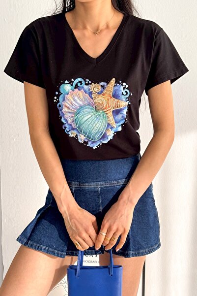 Chiccy Μαύρο μπλουζάκι με κοντό μανίκι με παγιέτα πλεκτό με κανονική εφαρμογή