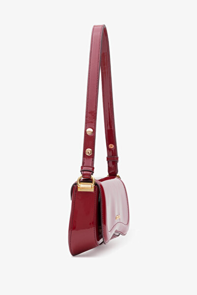 LOVENTA Hera Patent Leather Claret Red Cherry Red Adjustable Strap Baguette Bag