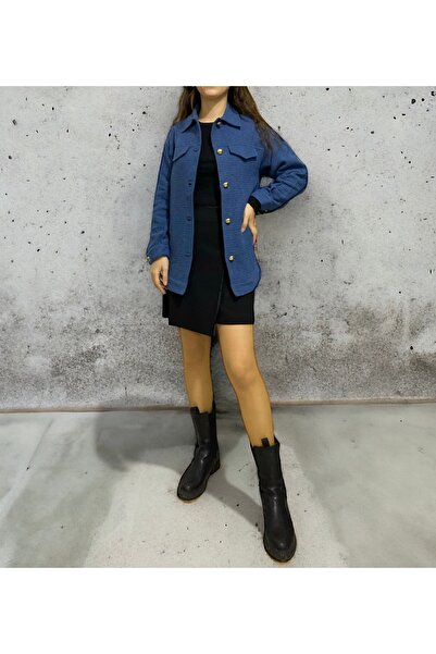 İrem Tekstil Kadın Kumaş Ceket Mavi Şanel