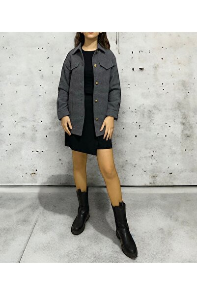 İrem Tekstil Kadın Kumaş Ceket Gri Şanel