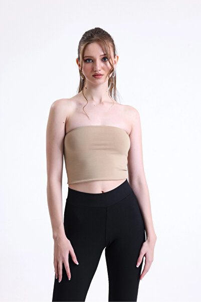 Alexa Dash Straplez Kesim Normal Kalıp Esnek Kumaş Crop Bluz