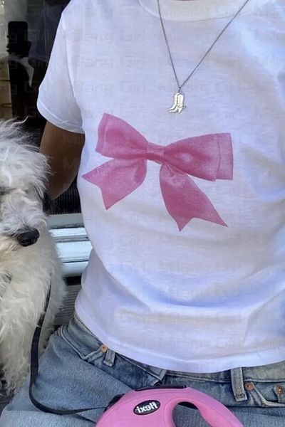 EFBUTİK Λευκό Y2K Harajuku Bowtie Crop