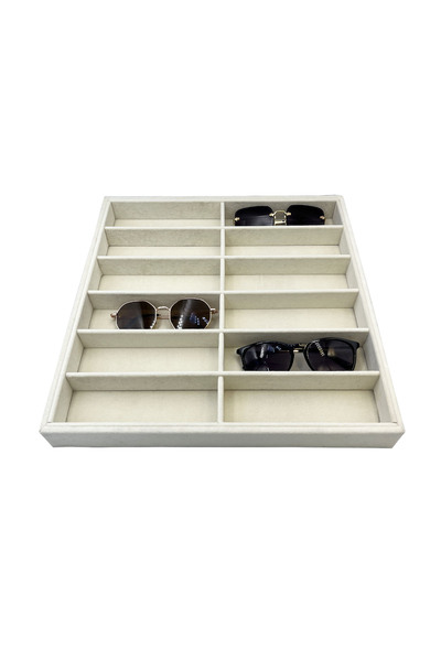 İmpala Kutu Glasses Jewelry Stand Suede Fabric Gray Color Drawer Inside 36-38 Cm
