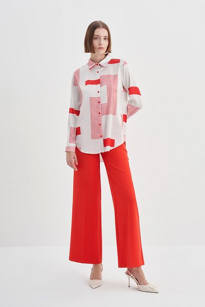 Yake Geometric Patterned Satin Shirt