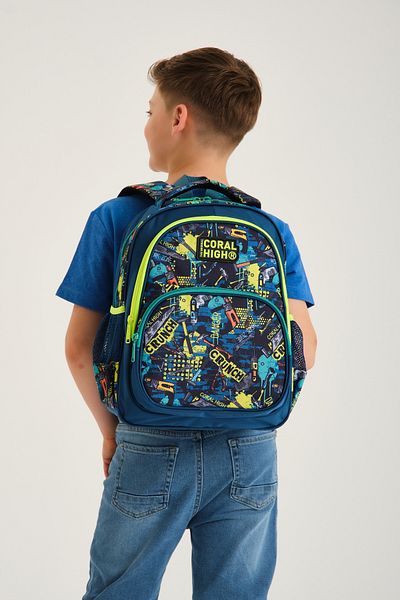Coral High Set de reparații Nefti Black pentru copii, cu model, rucsac școlar cu trei compartimente 14417