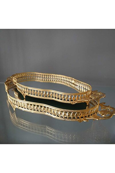 HİLALKRİSTAL 2 li Gold - Aynalı - Şık - Sunum Tepsi Seti - Çikolata Tepsisi