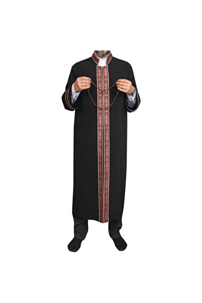 Akıncı Tekstil İmam Cübbesi Siyah - Biyeli Bordo Bordürlü