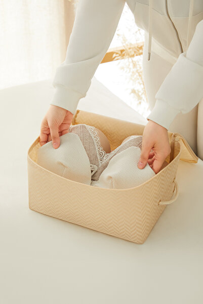 Ocean Home Textile 5 db Kis méretű bézs halszálkás alap bőrönd rendszerező tárolótáska 30x22x18