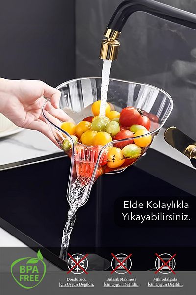 Meleni Home Practical Kitchen Strainer Fruit Vegetable Washing Strainer Transparent
