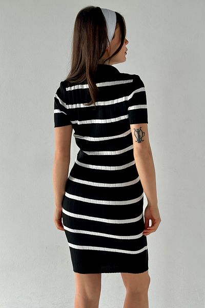 MODAGEN Women's Striped Black Polo Collar Short Sleeve Knitwear Dress