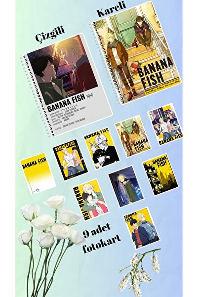 animeandyourworld BANANA FİSH defter 2 adet  çizgili ve kareli + 9 adet fotok...