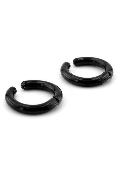 Solfera Compression Clamp Black Color Stainless Steel Men's Hoop Earrings ER082