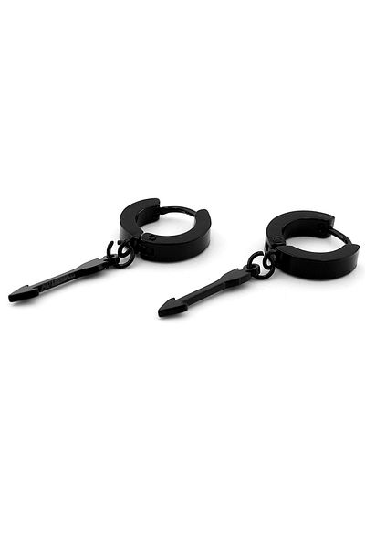 Solfera Arrow Dangle Black Color Stainless Steel Hoop Men's Earrings ER068