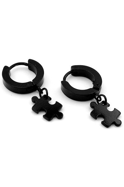 Solfera Puzzle Dangle Black Color Stainless Steel Hoop Men's Earrings ER067