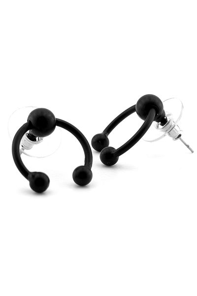 Solfera Ball End Half Ring Matte Black Steel Women's Men's Earrings ER064