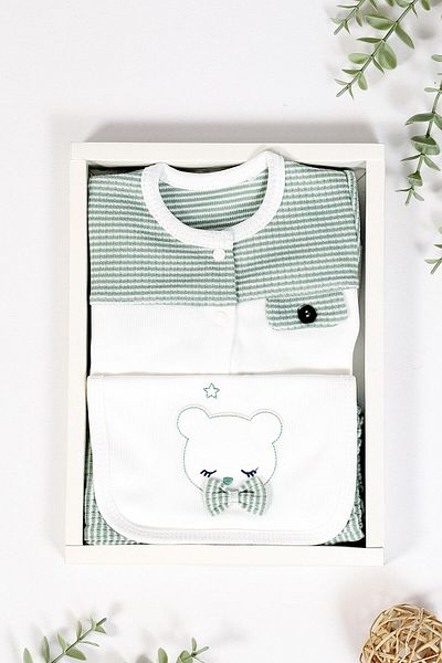 Sitilin Baby Girl Green 5-Piece Bow Hospital Discharge Set STL6509