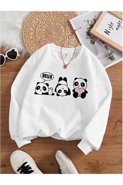 LePold Crew Neck Hello Pandas Printed Girl/Boy Sweatsihrt
