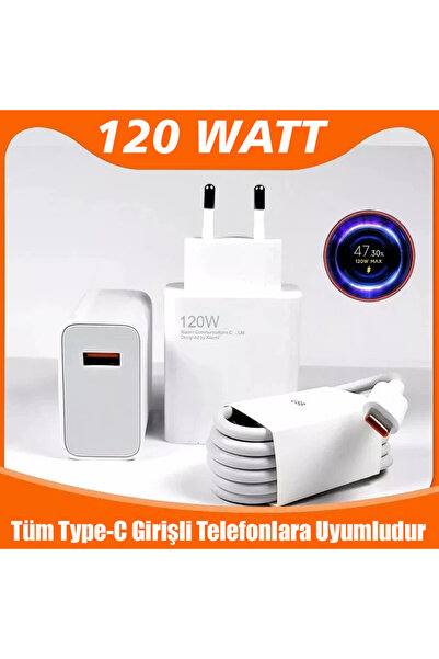Genos Xiaomi Mi6 (4GB ·  64GB) Uyumlu 120 Watt Turbo Hızlı Şarj Aleti + Kablo...
