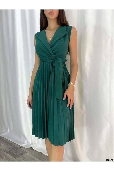 twomeey Γυναικεία φούστα με γιακά με πλισέ κρεπ φόρεμα με ζώνη (πολύχρωμο)