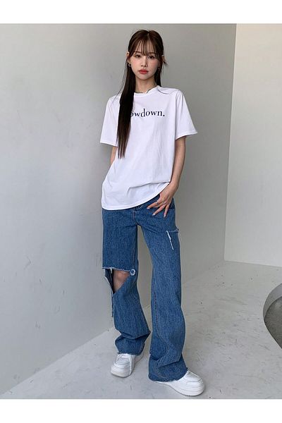 Jose Clothing Μπλουζάκι Unisex Λευκό εμπριμέ από οργανικό βαμβάκι Oversize με κοντό μανίκι