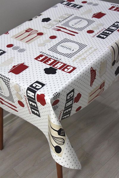 DedeEvTekstil Fiber Lined Wipeable PVC Oilcloth Tablecloth - Red Chef - 304-1pcs