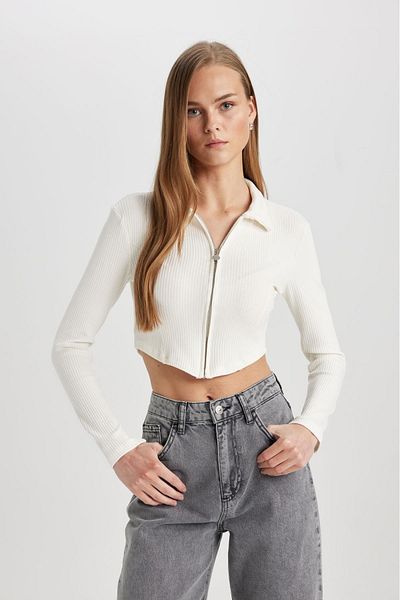 DeFacto Fitted Polo Neck Ribbed Camisole Cardigan C4578AX24SM