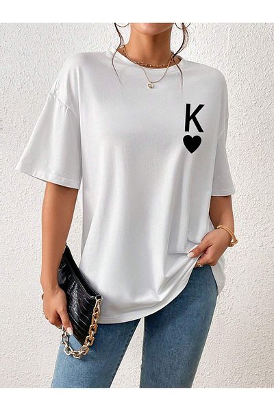 Jose Clothing Μπλουζάκι Unisex Λευκό εμπριμέ από οργανικό βαμβάκι Oversize κοντό μανίκι