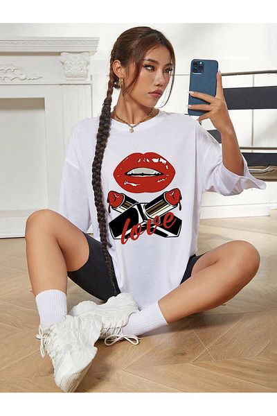 Jose Clothing Μπλουζάκι Unisex Λευκό εμπριμέ από οργανικό βαμβάκι Oversize με κοντό μανίκι