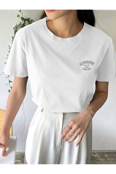 Jose Clothing Μπλουζάκι Unisex Λευκό εμπριμέ από οργανικό βαμβάκι Oversize κοντό μανίκι