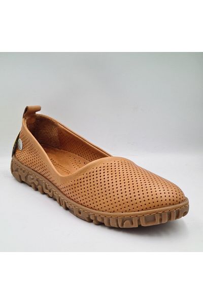 Mammamia D24YA-400 Tan Color Genuine Leather Anatomical Insole Women's Daily Casual Shoes