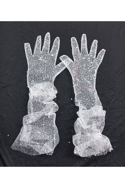 es moda shop Taara Sequin Embroidered Glittering Bridal Gloves Long White