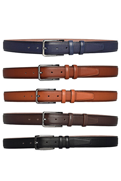 GoDeri %100 Hakiki Deri, 5'li Mükemmel Set, Nokta Baskılı Kumaş Pantolon Kemeri 3.5 Cm_noktalı