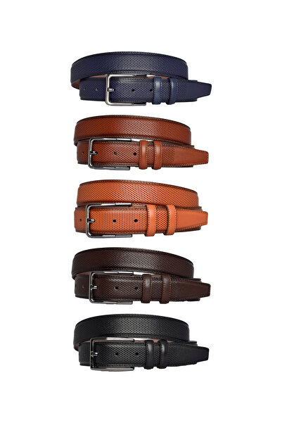 GoDeri %100 Hakiki Deri, 5'li Mükemmel Set, Nokta Baskılı Kumaş Pantolon Kemeri 3.5 Cm_noktalı