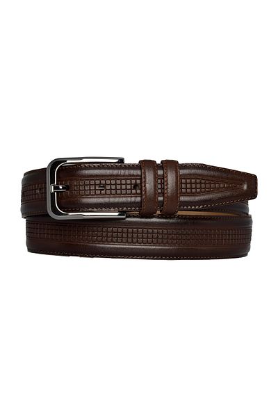 GoDeri 100% Genuine Leather, Dark Brown Stitched Classic, Fabric Trouser Belt 3.5 Cm_Dikisli.MORTA.BAS