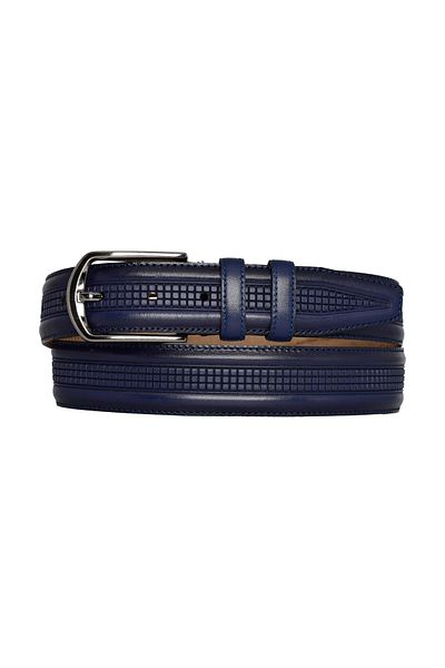 GoDeri 100% piele naturală, cusut clasic albastru bleumarin, curea pentru pantaloni din material textil 3,5 cm_Dikisli.MORTA.BAS