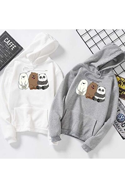 PERISENSE طقم سويت شيرت بقلنسوة للنساء والرجال للجنسين مطبوع عليه دببة الحب م...