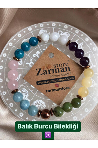 STORE ZARMAN Sertifikalı Balık Burcu Bileklik (Apatit,Aytaşı,Yeşim,P.Kuvars,A...