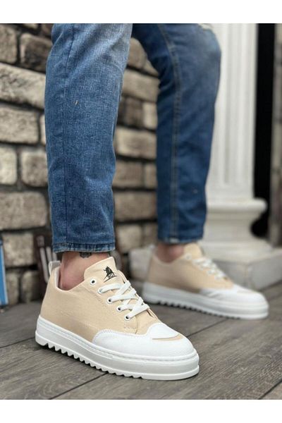BPM BOA BA0328 - Pantofi sport pentru bărbați, crem, cu talpă înaltă, cu model Smile
