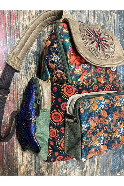 Street Bag Σχέδιο συνονθύλευμα Ethnic Αυθεντικό σακίδιο πλάτης Bohemian Καθημερινή χρήση ταξιδιού Τεμαχισμένο μοτίβο