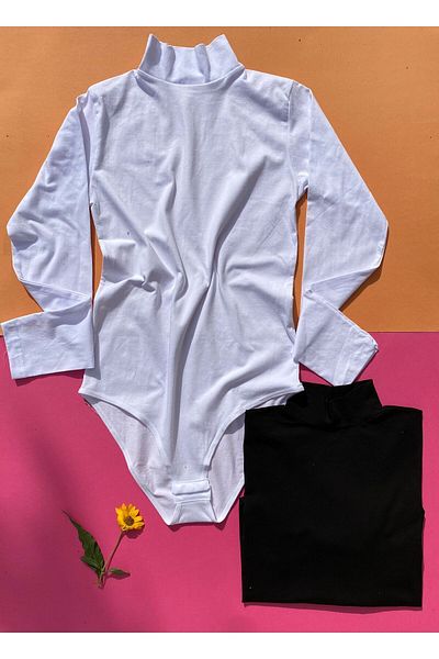 VicTroy Long Sleeve 2-Piece Black and White Color Turtleneck Cotton Snap Women's Athlete-Badi
