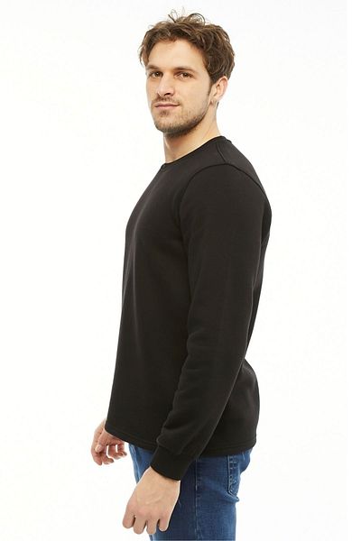 Uniprom Sweatshirt Crew Neck Fleece Inside 3 Thread Cotton Regular Cut Men's Black