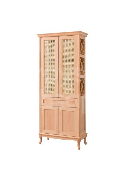 ROYS AHŞAP Roys Ahşap 6521 Masif Ham Çapraz Çıtalı Hasırlı Kapaklı Kitaplık