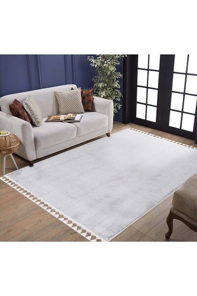 Valery Home Vl Comfort Ponpon Saçaklı Peluş Halı Açık Gri