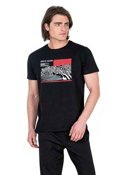 Pierre Cardin 6044 Ανδρικό κοντομάνικο χτενισμένο βαμβακερό σετ πιτζάμα-μαύρο