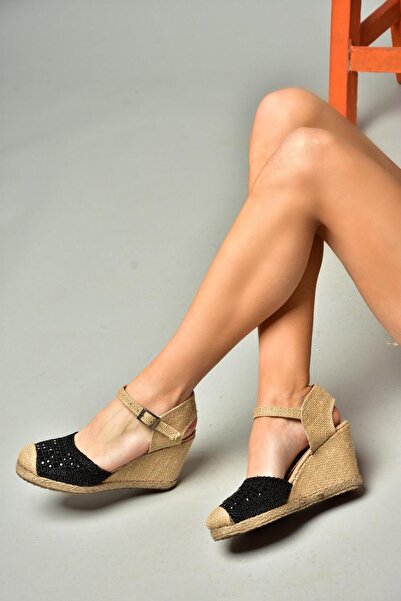 Fox Shoes P241612040 Black Stone Wedge Heeled Women's Shoes