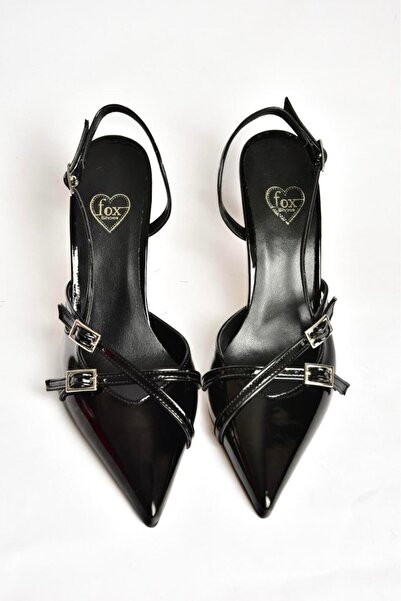 Fox Shoes S654071908 Siyah Rugan Kısa Topuklu Kadın Ayakkabı