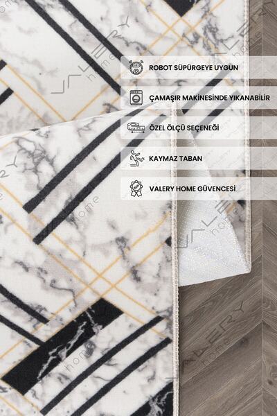 Valery Home Vl Yıkanabilir Kaymaz Tabanlı Karen Kesme Rulo Halı Yolluk Mermer...