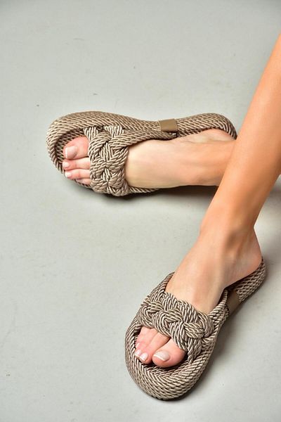 Fox Shoes S596022704 Ψάθινες παντόφλες με κορδόνι βιζόν