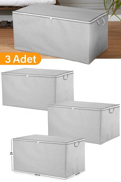 Serstil 3 Pieces - Mega Size Gray Spotted Quilt Scrap - 100x50x50 cm